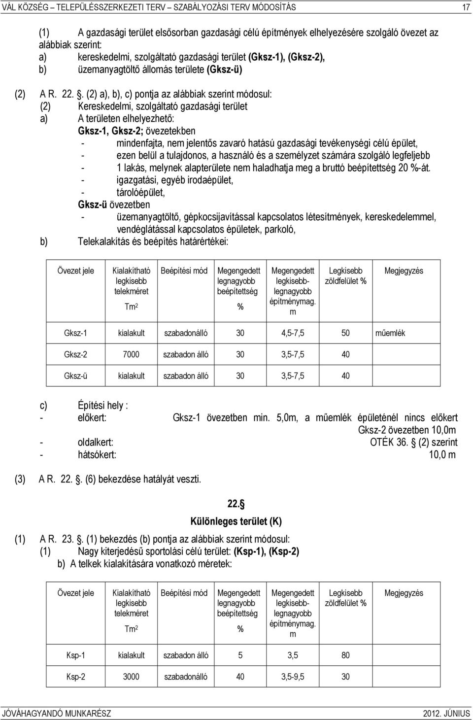 . (2) a), b), c) pontja az alábbiak szerint módosul: (2) Kereskedelmi, szolgáltató gazdasági terület a) A területen elhelyezhető: Gksz-1, Gksz-2; övezetekben - mindenfajta, nem jelentős zavaró hatású