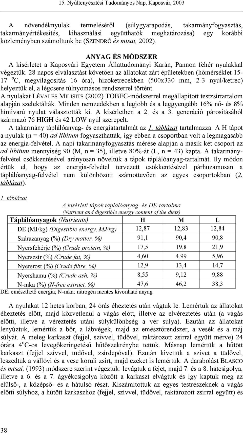 28 napos elválasztást követően az állatokat zárt épületekben (hőmérséklet 15-17 o C, megvilágosítás 16 óra), hízóketrecekben (500x330 mm, 2-3 nyúl/ketrec) helyeztük el, a légcsere túlnyomásos