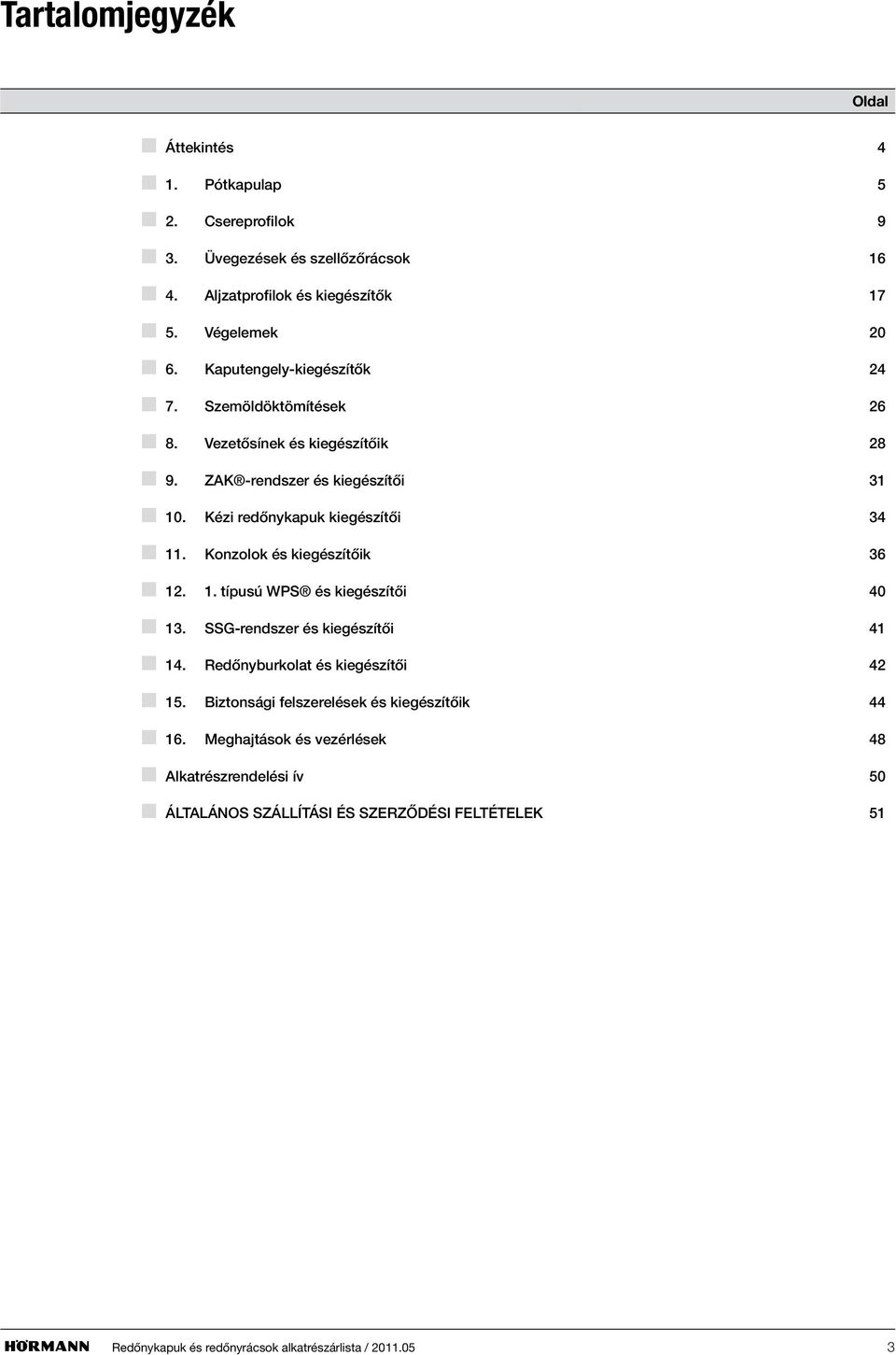 Konzolok és kiegészítőik 36 12. 1. típusú WPS és kiegészítői 40 13. SSG-rendszer és kiegészítői 41 14. Redőnyburkolat és kiegészítői 42 15.