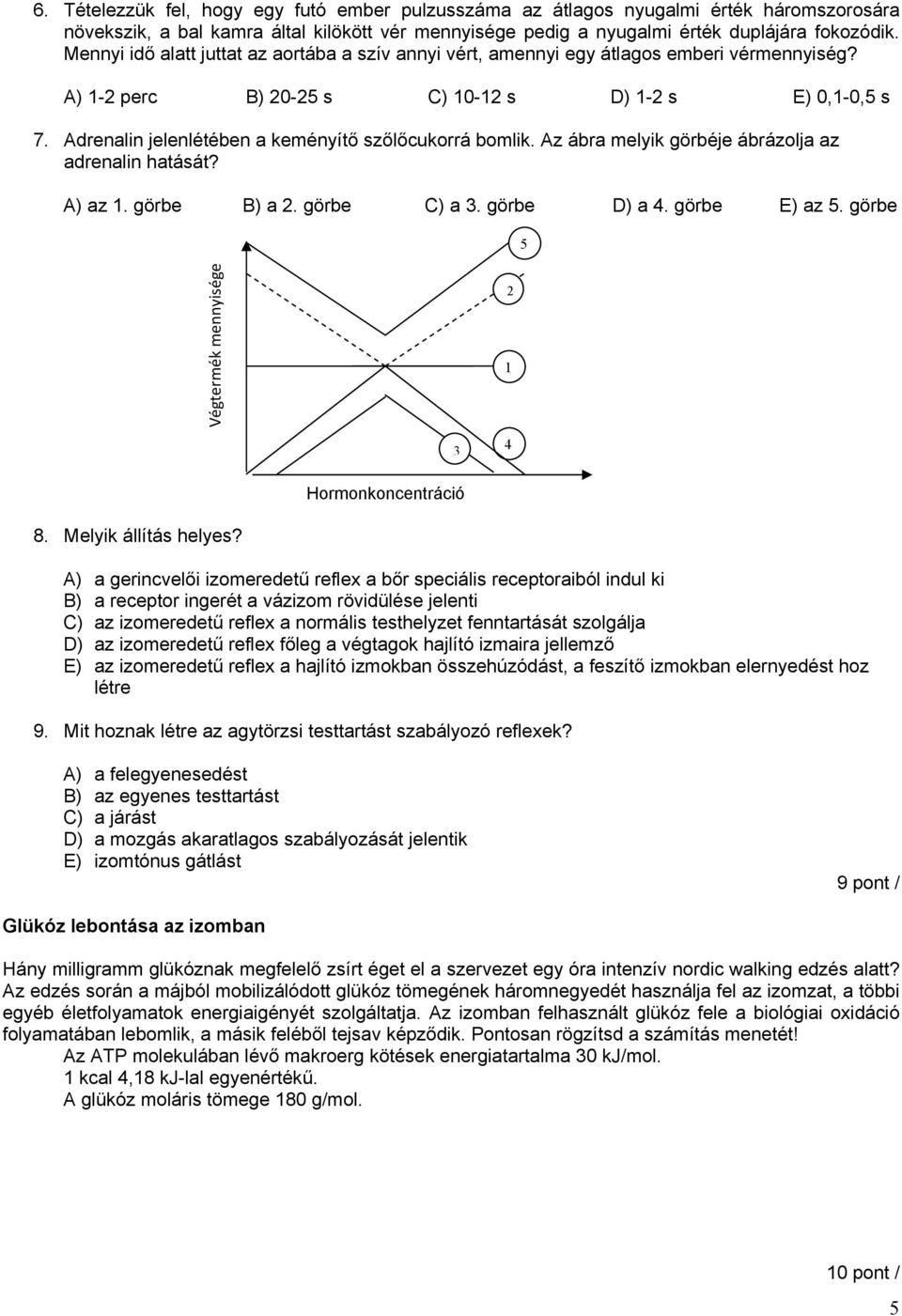 Adrenalin jelenlétében a keményítő szőlőcukorrá bomlik. Az ábra melyik görbéje ábrázolja az adrenalin hatását? A) az 1. görbe B) a 2. görbe C) a 3. görbe D) a 4. görbe E) az 5.