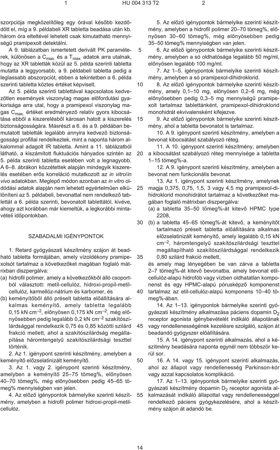 példabeli tabletta pedig a leglassabb abszorpciót, ebben a tekintetben a 6. példa szerinti tabletta köztes értéket képviselt. Az.