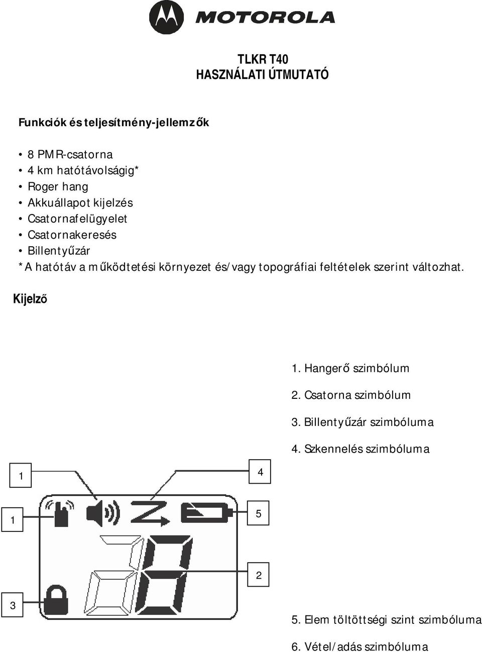 és/vagy topográfiai feltételek szerint változhat. Kijelző 1. Hangerő szimbólum 2. Csatorna szimbólum 3.