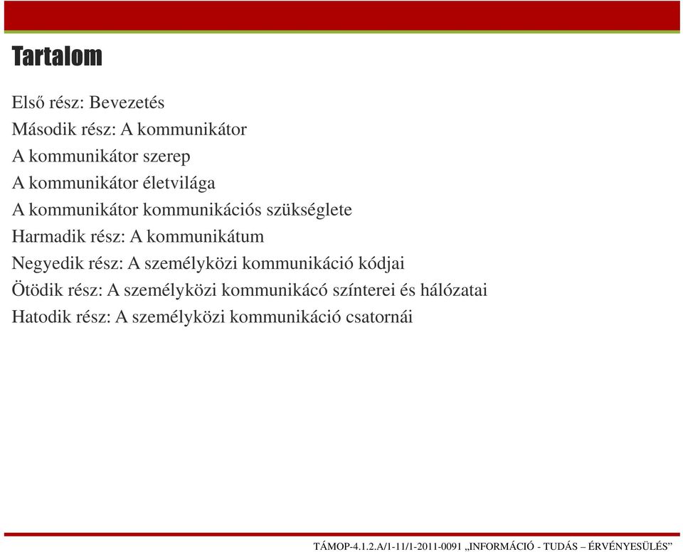 kommunikátum Negyedik rész: A személyközi kommunikáció kódjai Ötödik rész: A