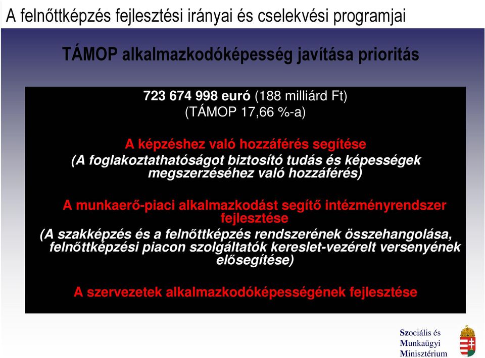 megszerzéséhez való hozzáférés) A munkaerő-piaci alkalmazkodást segítő intézményrendszer fejlesztése (A szakképzés és a felnőttképzés