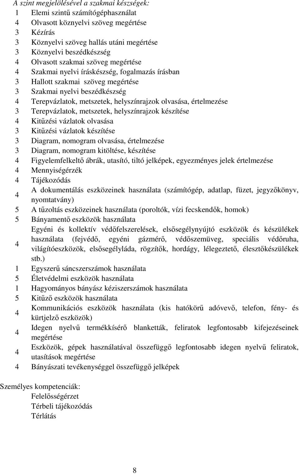 olvasása, értelmezése 3 Terepvázlatok, metszetek, helyszínrajzok készítése 4 Kitűzési vázlatok olvasása 3 Kitűzési vázlatok készítése 3 Diagram, nomogram olvasása, értelmezése 3 Diagram, nomogram