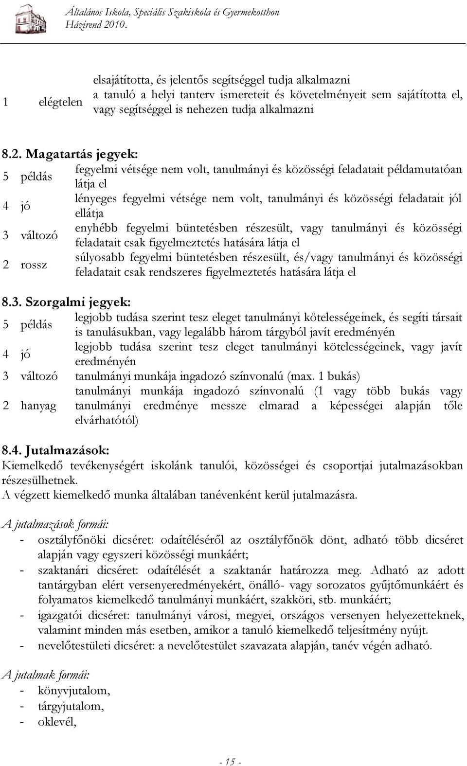 ellátja 3 változó enyhébb fegyelmi büntetésben részesült, vagy tanulmányi és közösségi feladatait csak figyelmeztetés hatására látja el 2 rossz súlyosabb fegyelmi büntetésben részesült, és/vagy