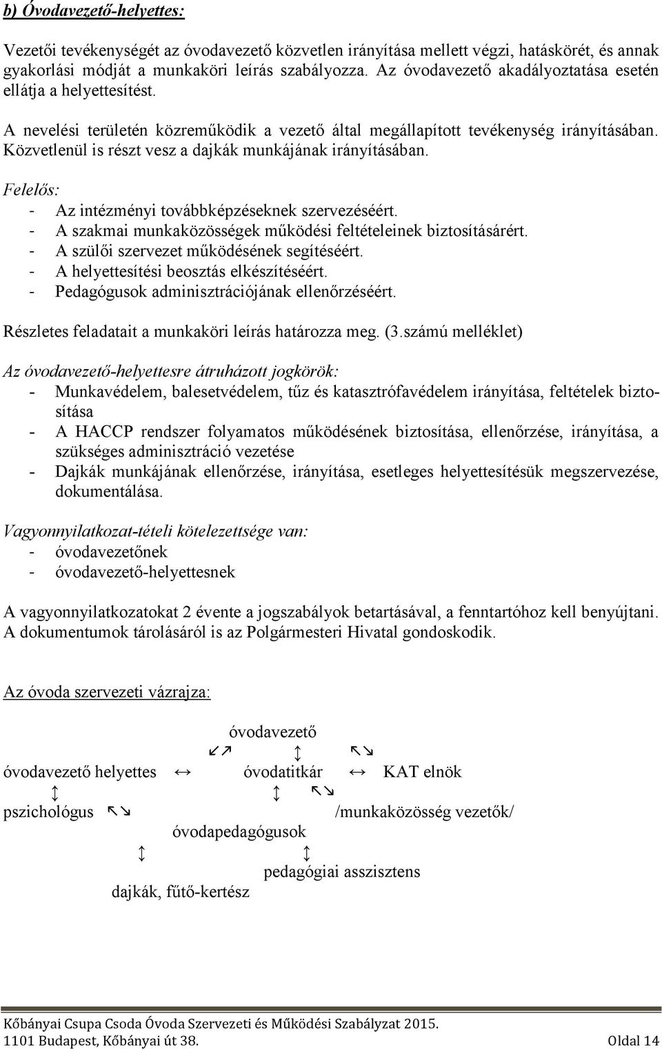 Közvetlenül is részt vesz a dajkák munkájának irányításában. Felelős: - Az intézményi továbbképzéseknek szervezéséért. - A szakmai munkaközösségek működési feltételeinek biztosításárért.