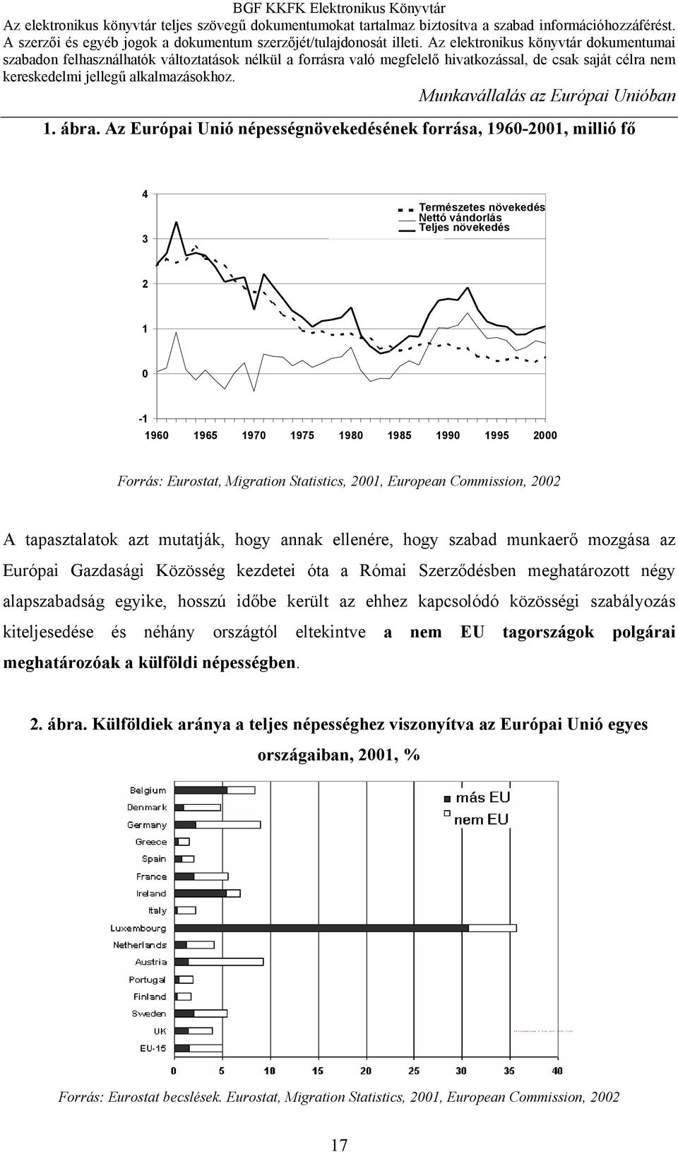 Migration Statistics, 2001, European Commission, 2002 A tapasztalatok azt mutatják, hogy annak ellenére, hogy szabad munkaerő mozgása az Európai Gazdasági Közösség kezdetei óta a Római Szerződésben