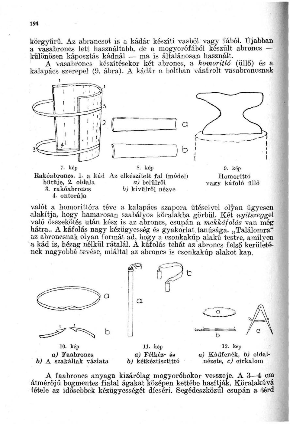 a kád Az elkészített fal (módel) Homorittó bütüje, 2. oldala a) belülről vagy káfoló üllő 3. rakóabroncs b) kívülről nézve 4. ontorája valót a homorít!