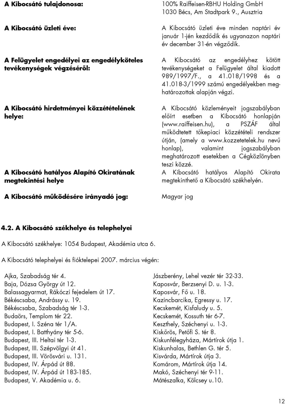, Ausztria A Kibocsátó üzleti éve minden naptári év január 1-jén kezdődik és ugyanazon naptári év december 31-én végződik.