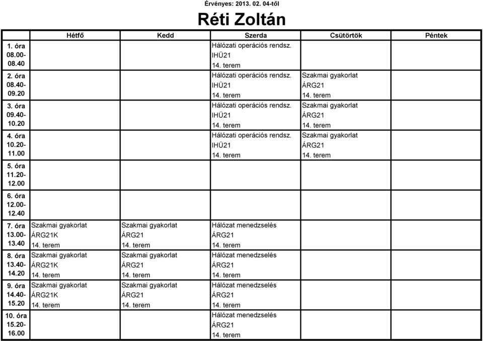 terem 14. terem 14. terem Szakmai gyakorlat Szakmai gyakorlat Hálózat menedzselés ÁRG21K ÁRG21 ÁRG21 14. terem 14. terem 14. terem Szakmai gyakorlat Szakmai gyakorlat Hálózat menedzselés ÁRG21K ÁRG21 ÁRG21 14. terem 14. terem 14. terem Hálózat menedzselés ÁRG21 14.