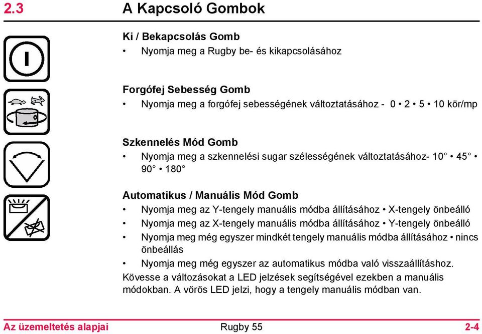 Nyomja meg az X-tengely manuális módba állításához Y-tengely önbeálló Nyomja meg még egyszer mindkét tengely manuális módba állításához nincs önbeállás Nyomja meg még egyszer az