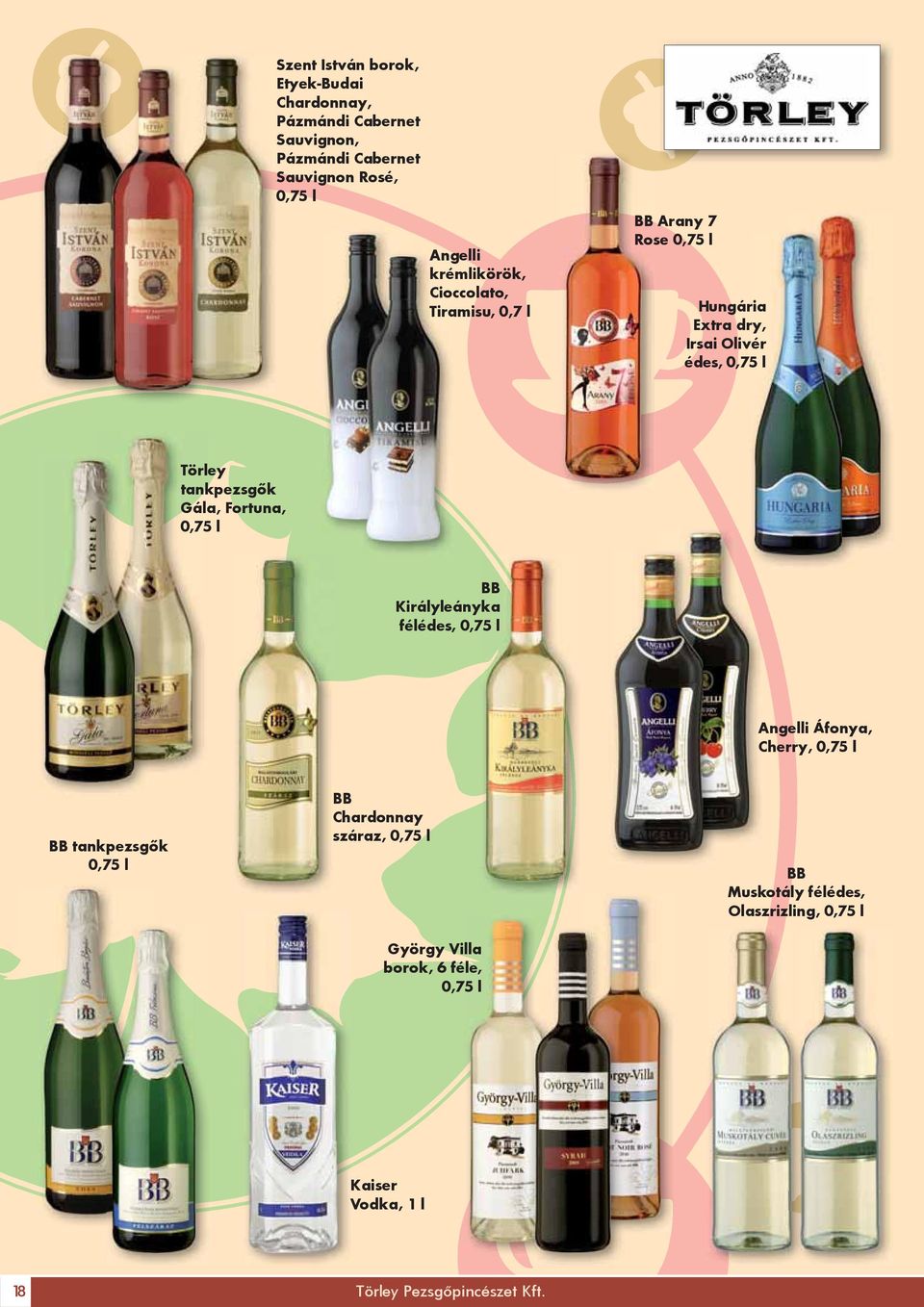 tankpezsgők Gála, Fortuna, BB Királyleányka félédes, Angelli Áfonya, Cherry, BB tankpezsgők BB Chardonnay