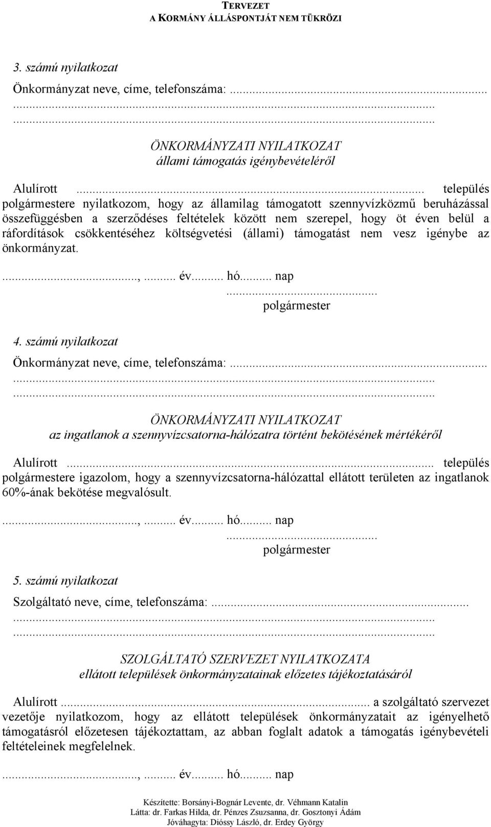 csökkentéséhez költségvetési (állami) támogatást nem vesz igénybe az önkormányzat....,... év... hó... nap... polgármester 4. számú nyilatkozat Önkormányzat neve, címe, telefonszáma:.