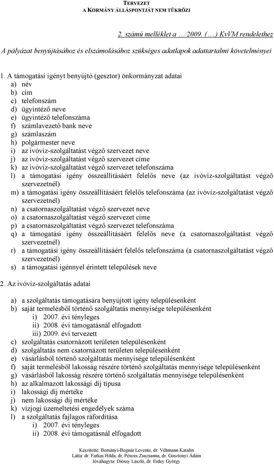 ivóvíz-szolgáltatást végző szervezet neve j) az ivóvíz-szolgáltatást végző szervezet címe k) az ivóvíz-szolgáltatást végző szervezet telefonszáma l) a támogatási igény összeállításáért felelős neve