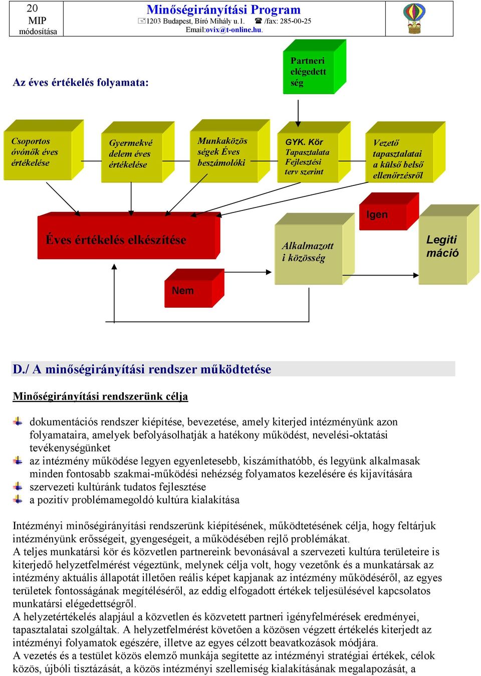 / A minőségirányítási rendszer működtetése Minőségirányítási rendszerünk célja dokumentációs rendszer kiépítése, bevezetése, amely kiterjed intézményünk azon folyamataira, amelyek befolyásolhatják a