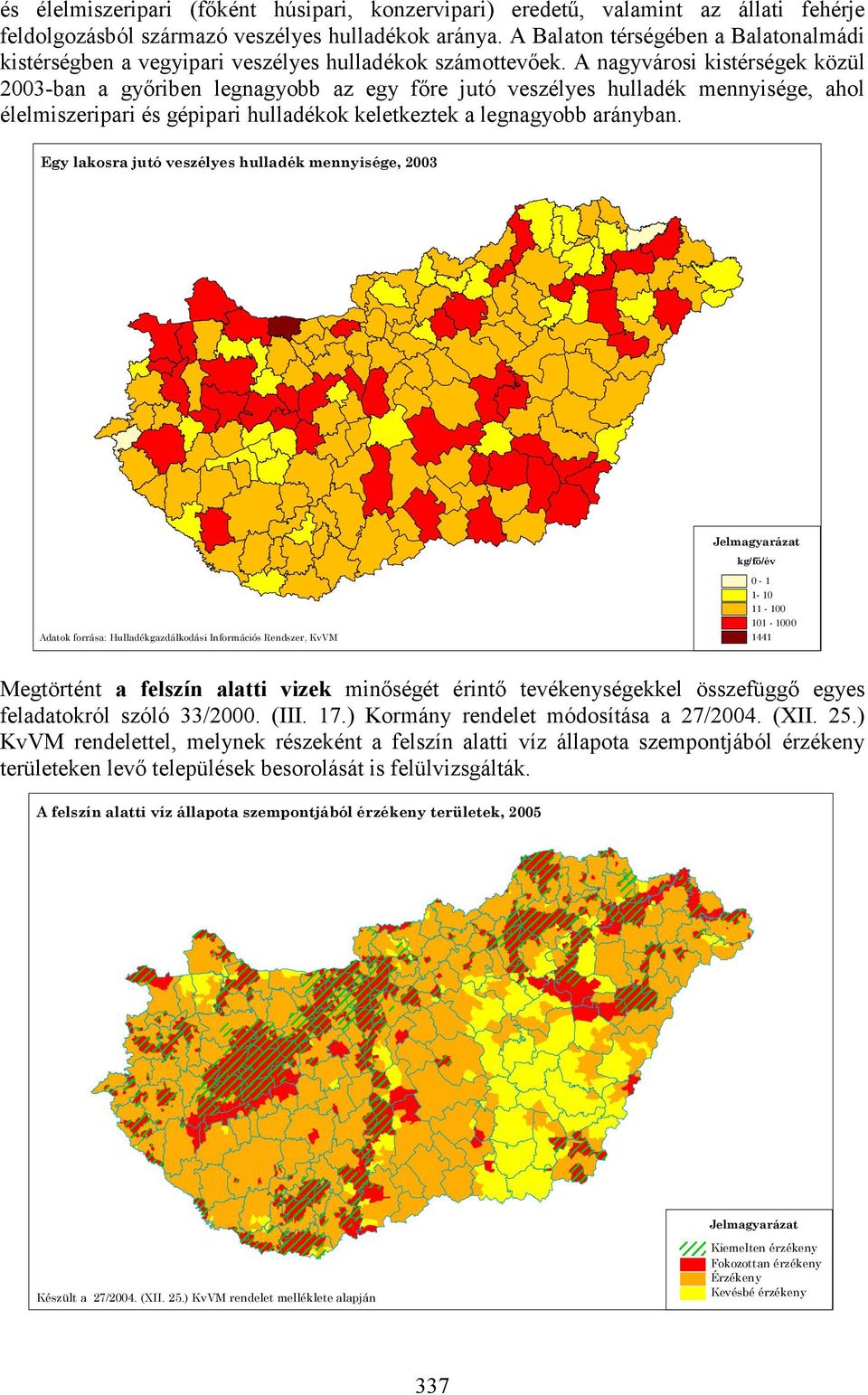 A nagyvárosi kistérségek közül 2003-ban a győriben legnagyobb az egy főre jutó veszélyes hulladék mennyisége, ahol élelmiszeripari és gépipari hulladékok keletkeztek a legnagyobb arányban.