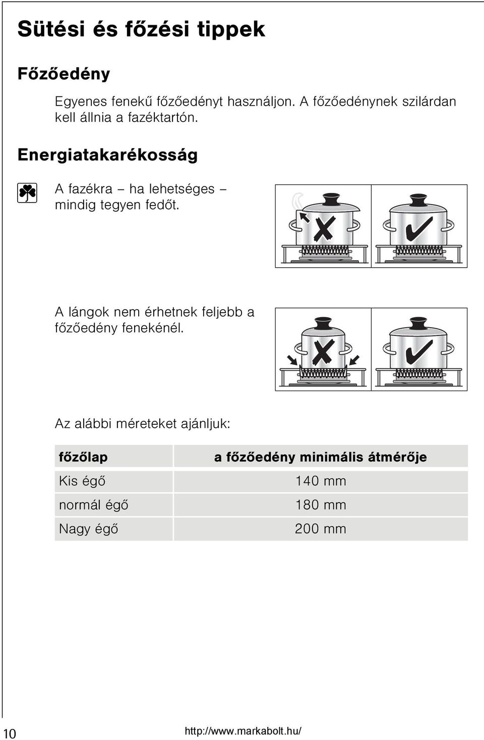 Energiatakarékosság 2 A fazékra ha lehetséges mindig tegyen fedõt.