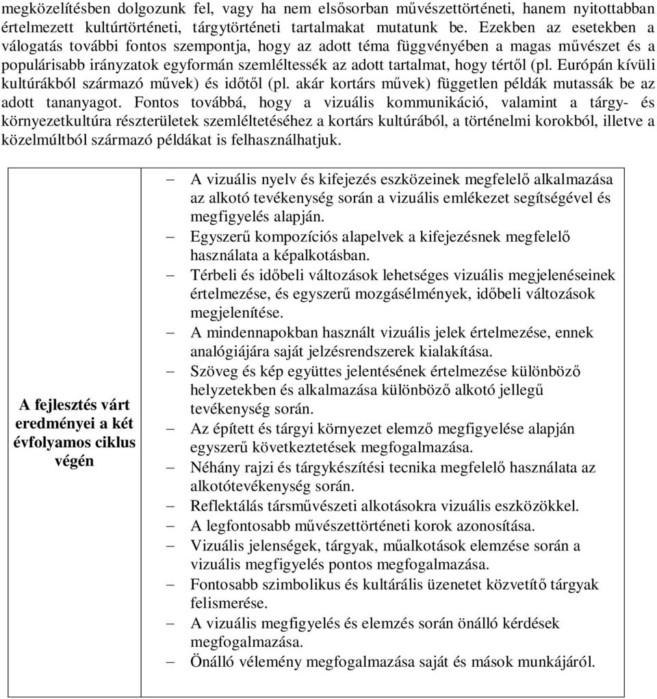 Európán kívüli kultúrákból származó művek) és időtől (pl. akár kortárs művek) független példák mutassák be az adott tananyagot.