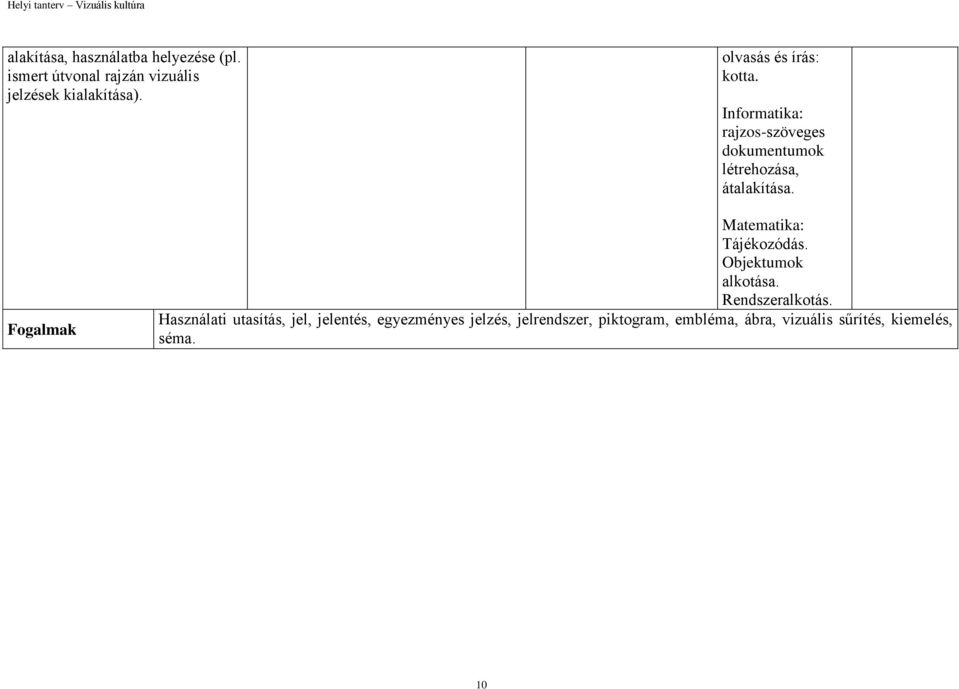 Fogalmak Matematika: Tájékozódás. Objektumok alkotása. Rendszeralkotás.