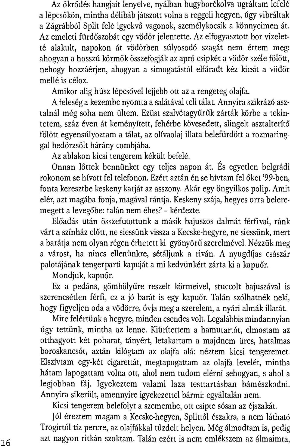 Az elfogyasztott bor vizeletté alakult, napokon át vödörben súlyosodó szagát nem értem meg: ahogyan a hosszú körmök összefogják az apró csipkét a vödör széle fölött, nehogy hozzáérjen, ahogyan a