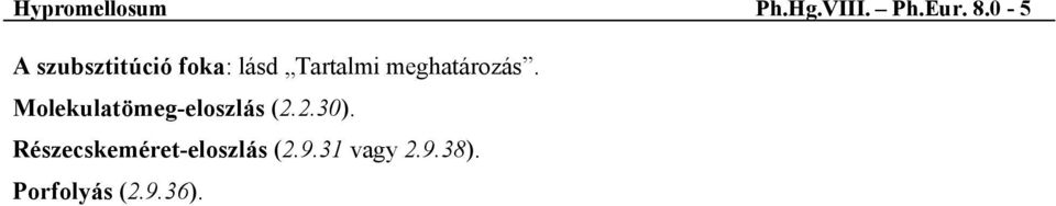meghatározás. Molekulatömeg-eloszlás (2.2.30).