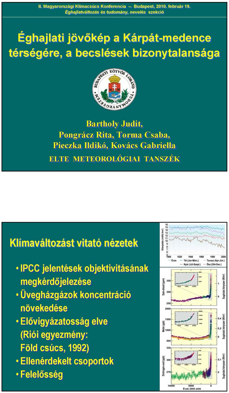 Bartholy Judit, Pongrácz Rita, Torma Csaba, Pieczka Ildikó, Kovács Gabriella ELTE METEOROLÓGIAI TANSZÉK Klímaváltozást vitató