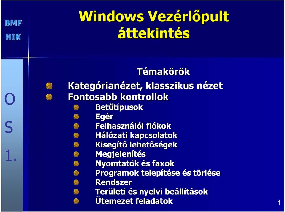 kapcsolatok Kisegítı lehetıségek Megjelenítés Nyomtatók és s faxok Programok