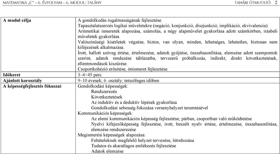 Aritmetikai ismeretek alapozása, számolás, a négy alapművelet gyakorlása adott számkörben, írásbeli műveletek gyakorlása.