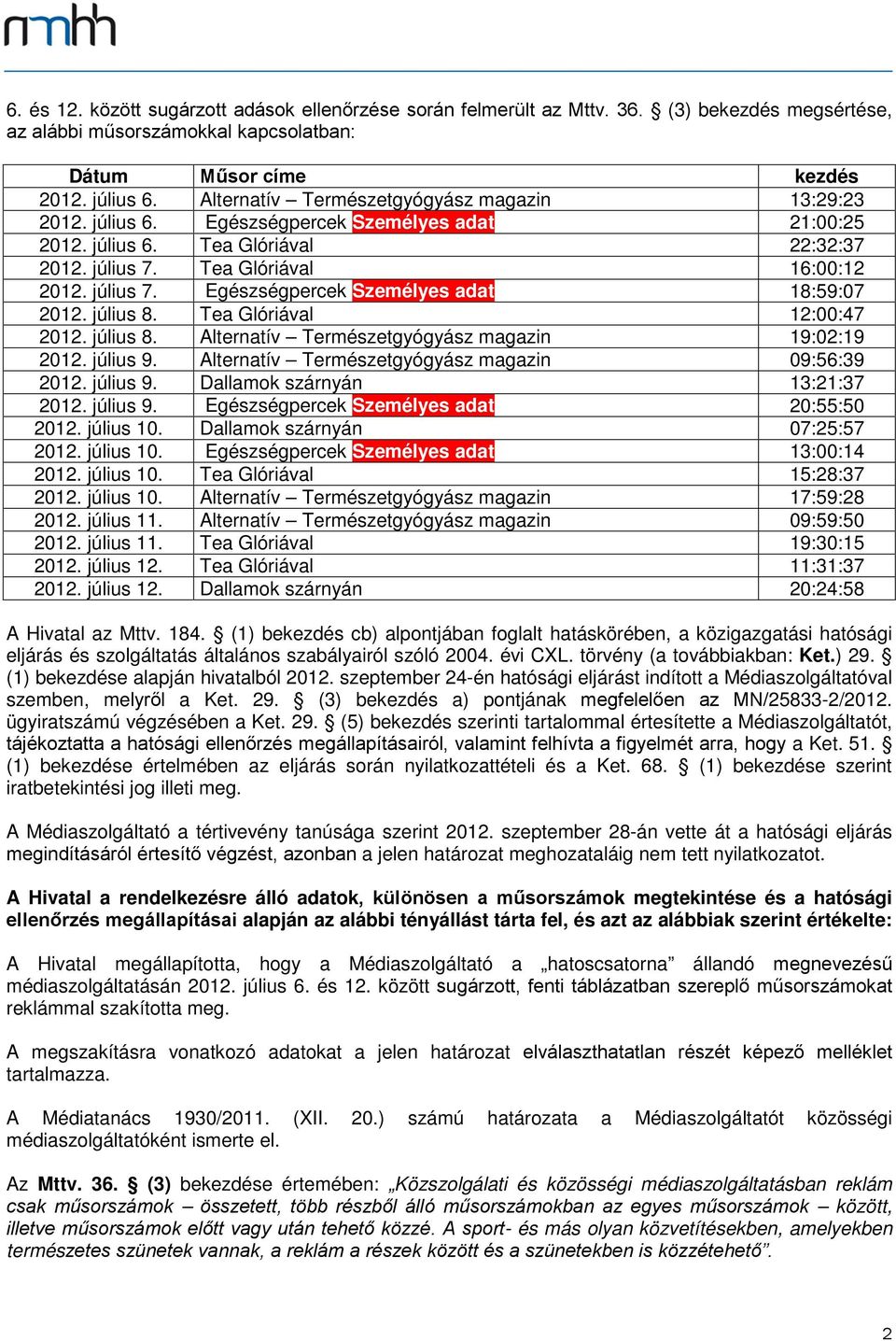 július 8. Tea Glóriával 12:00:47 2012. július 8. Alternatív Természetgyógyász magazin 19:02:19 2012. július 9. Alternatív Természetgyógyász magazin 09:56:39 2012. július 9. Dallamok szárnyán 13:21:37 2012.