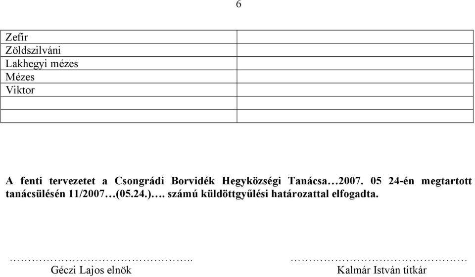 05 24-én megtartott tanácsülésén 11/2007 (05.24.).