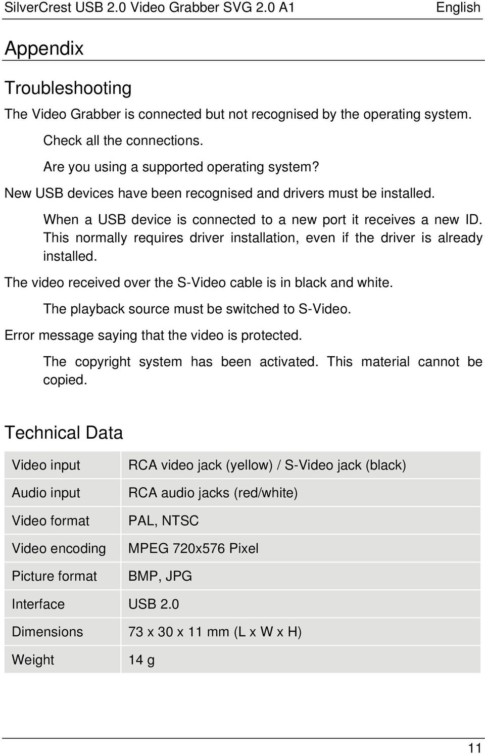 This normally requires driver installation, even if the driver is already installed. The video received over the S-Video cable is in black and white. The playback source must be switched to S-Video.
