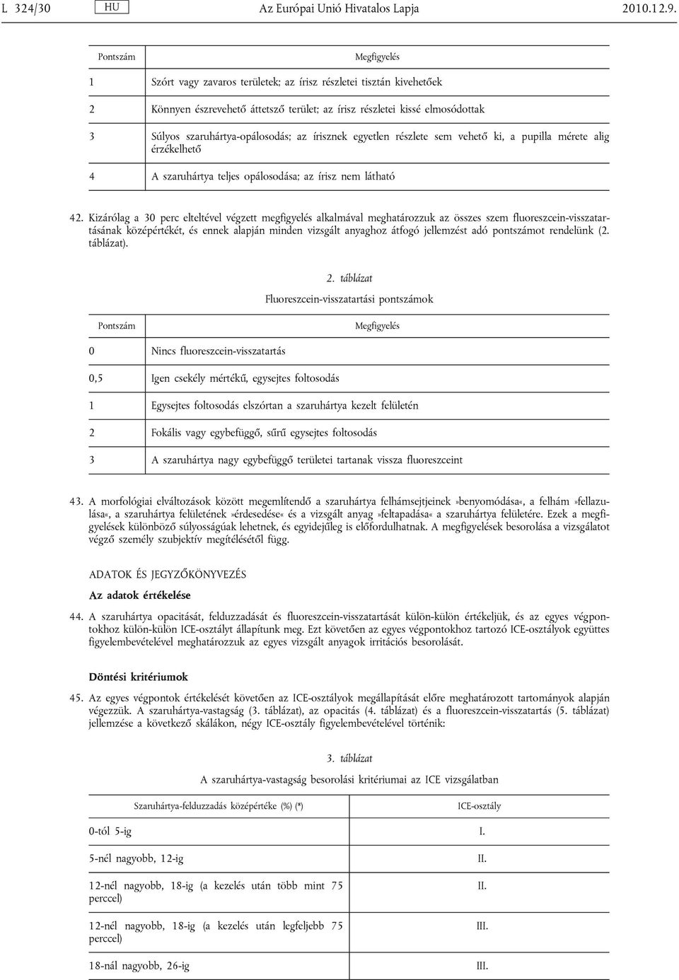 szaruhártya-opálosodás; az írisznek egyetlen részlete sem vehető ki, a pupilla mérete alig érzékelhető 4 A szaruhártya teljes opálosodása; az írisz nem látható 42.