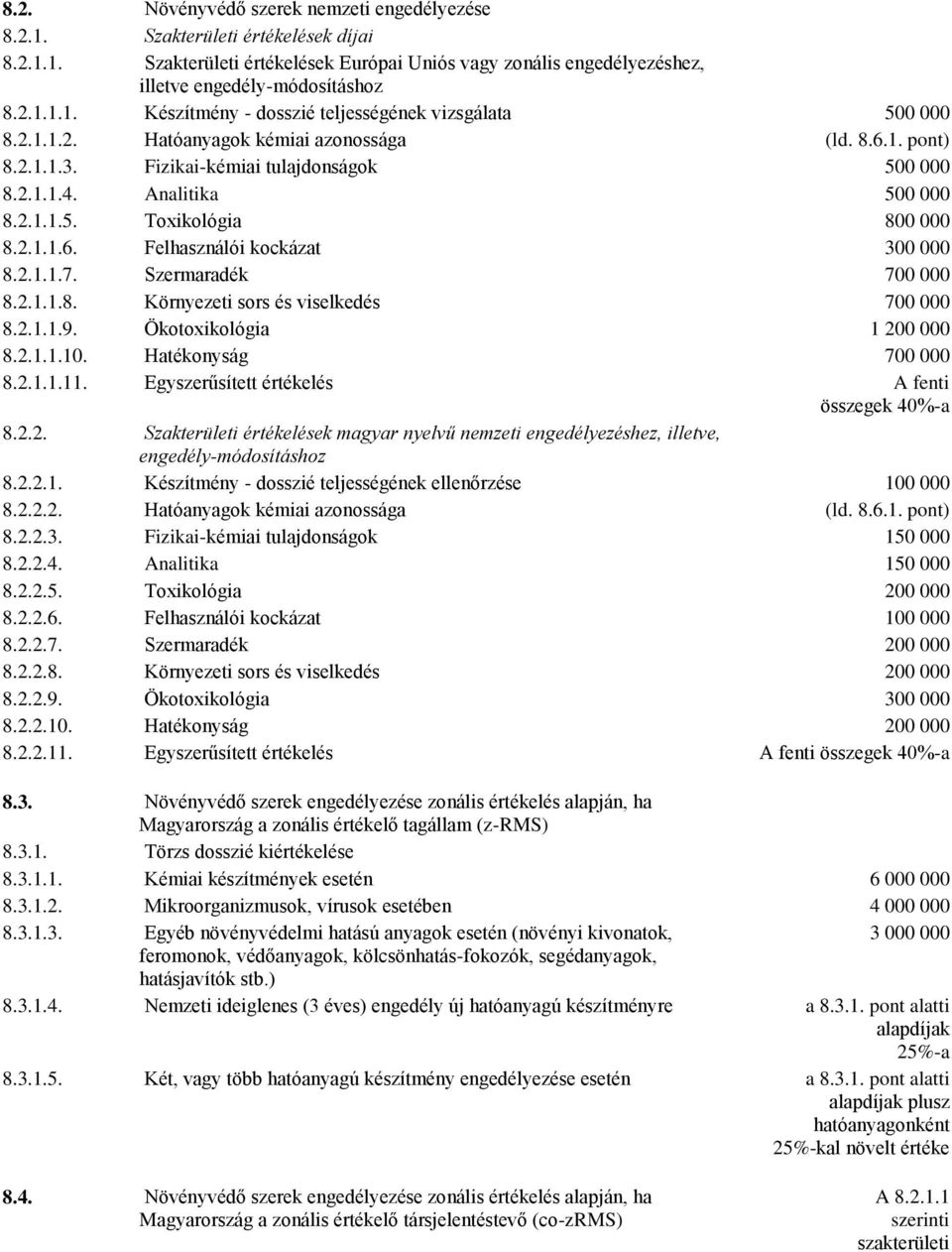 2.1.1.7. Szermaradék 700 000 8.2.1.1.8. Környezeti sors és viselkedés 700 000 8.2.1.1.9. Ökotoxikológia 1 200 000 8.2.1.1.10. Hatékonyság 700 000 8.2.1.1.11.