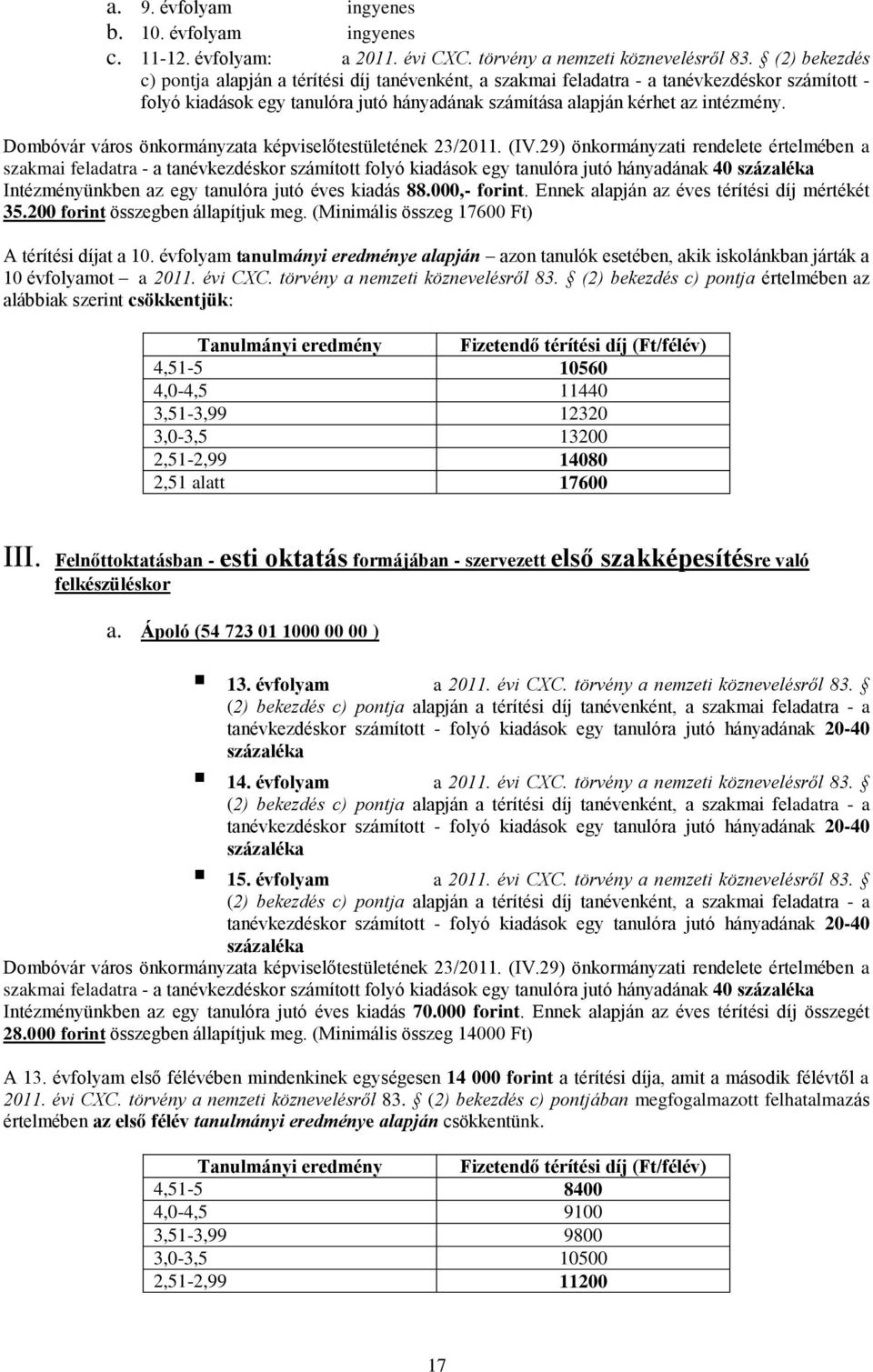 Dombóvár város önkormányzata képviselőtestületének 23/2011. (IV.