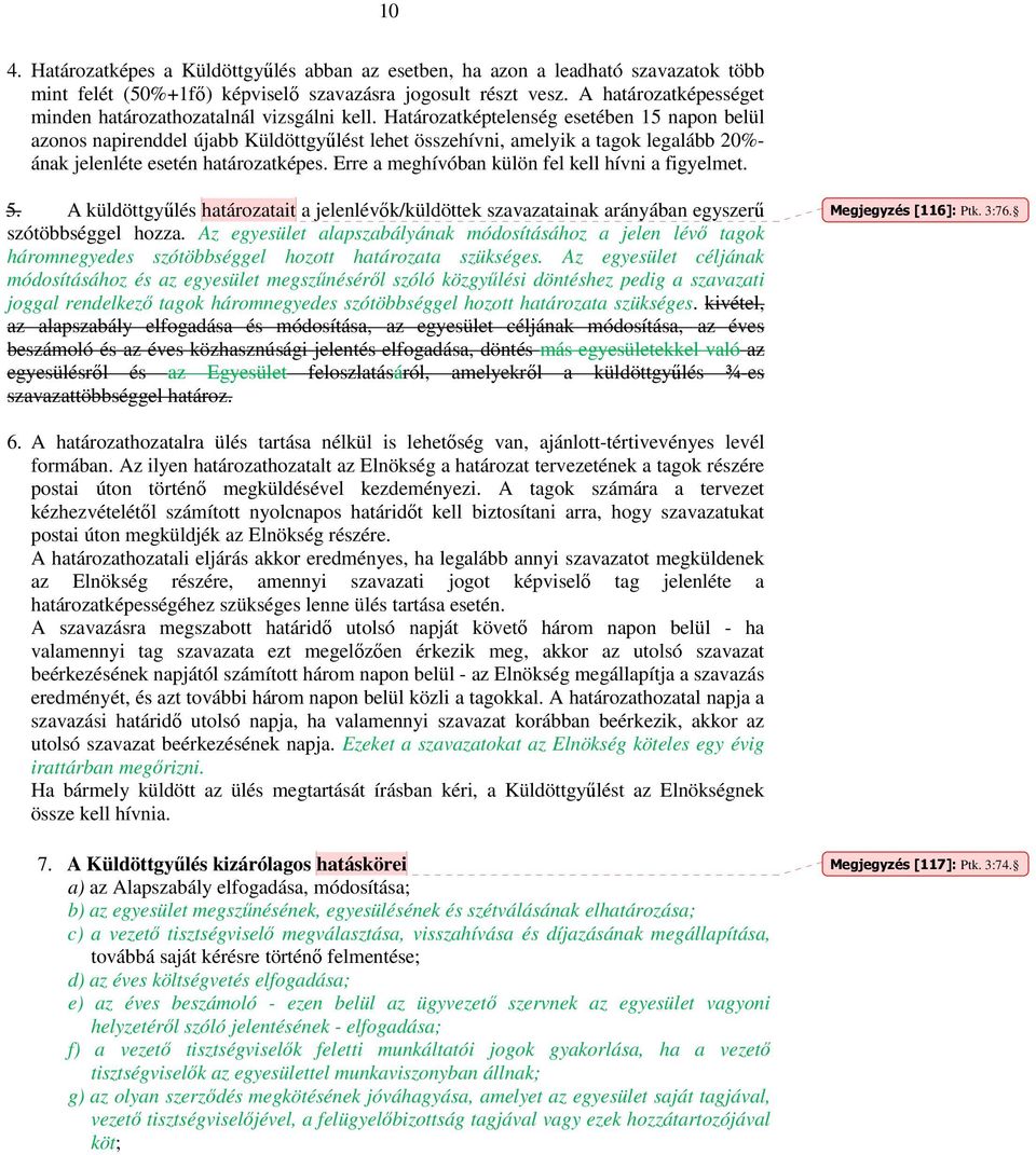 Határozatképtelenség esetében 15 napon belül azonos napirenddel újabb Küldöttgyűlést lehet összehívni, amelyik a tagok legalább 20%- ának jelenléte esetén határozatképes.