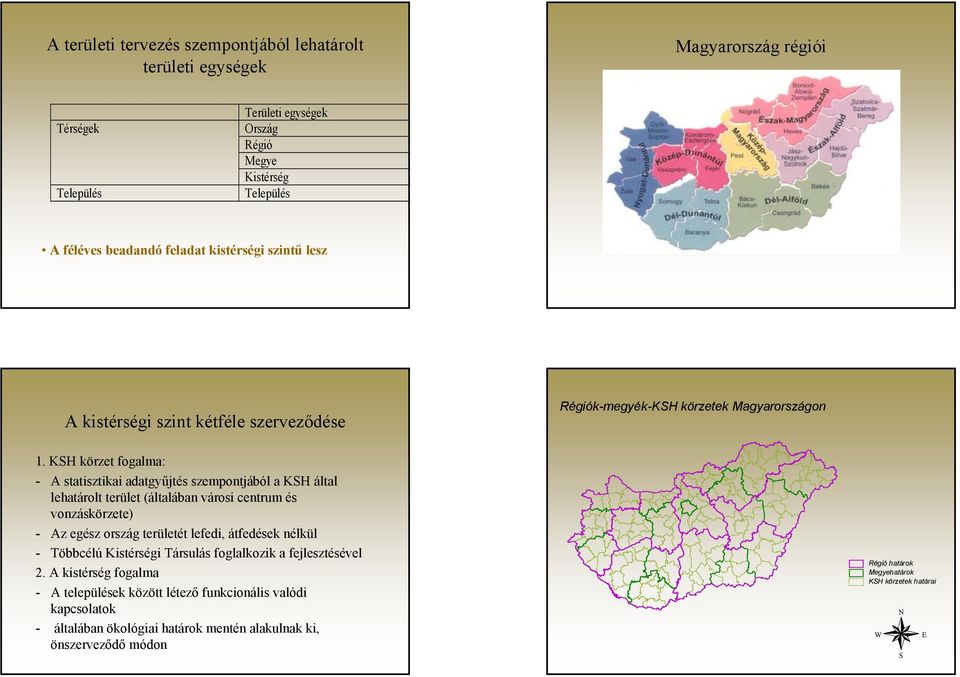 KSH körzet fogalma: - A statisztikai adatgyűjtés szempontjából a KSH által lehatárolt terület (általában városi centrum és vonzáskörzete) - Az egész ország területét lefedi, átfedések