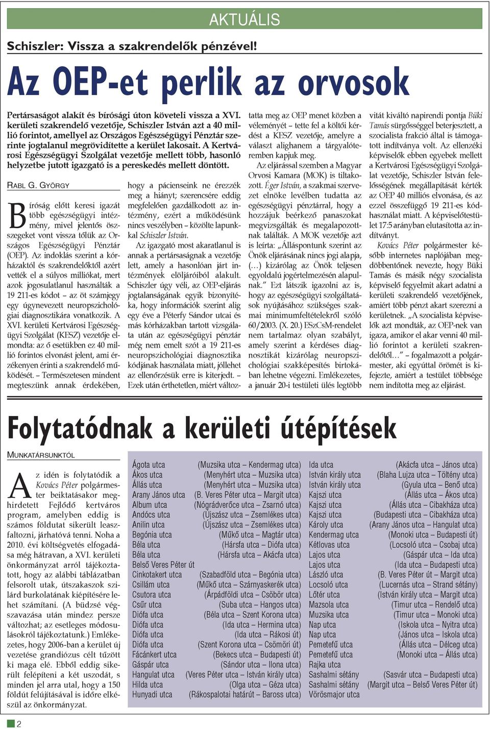 A Kertvárosi Egészségügyi Szolgálat vezetõje mellett több, hasonló helyzetbe jutott igazgató is a pereskedés mellett döntött. RABL G.