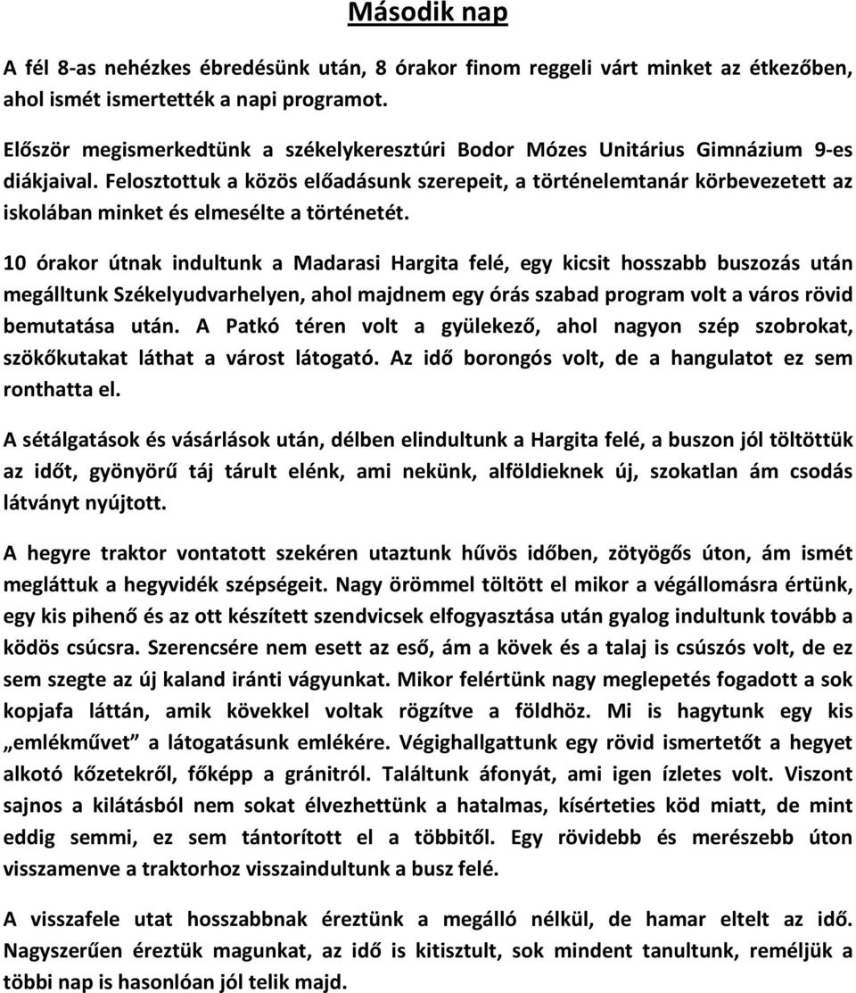 Felosztottuk a közös előadásunk szerepeit, a történelemtanár körbevezetett az iskolában minket és elmesélte a történetét.