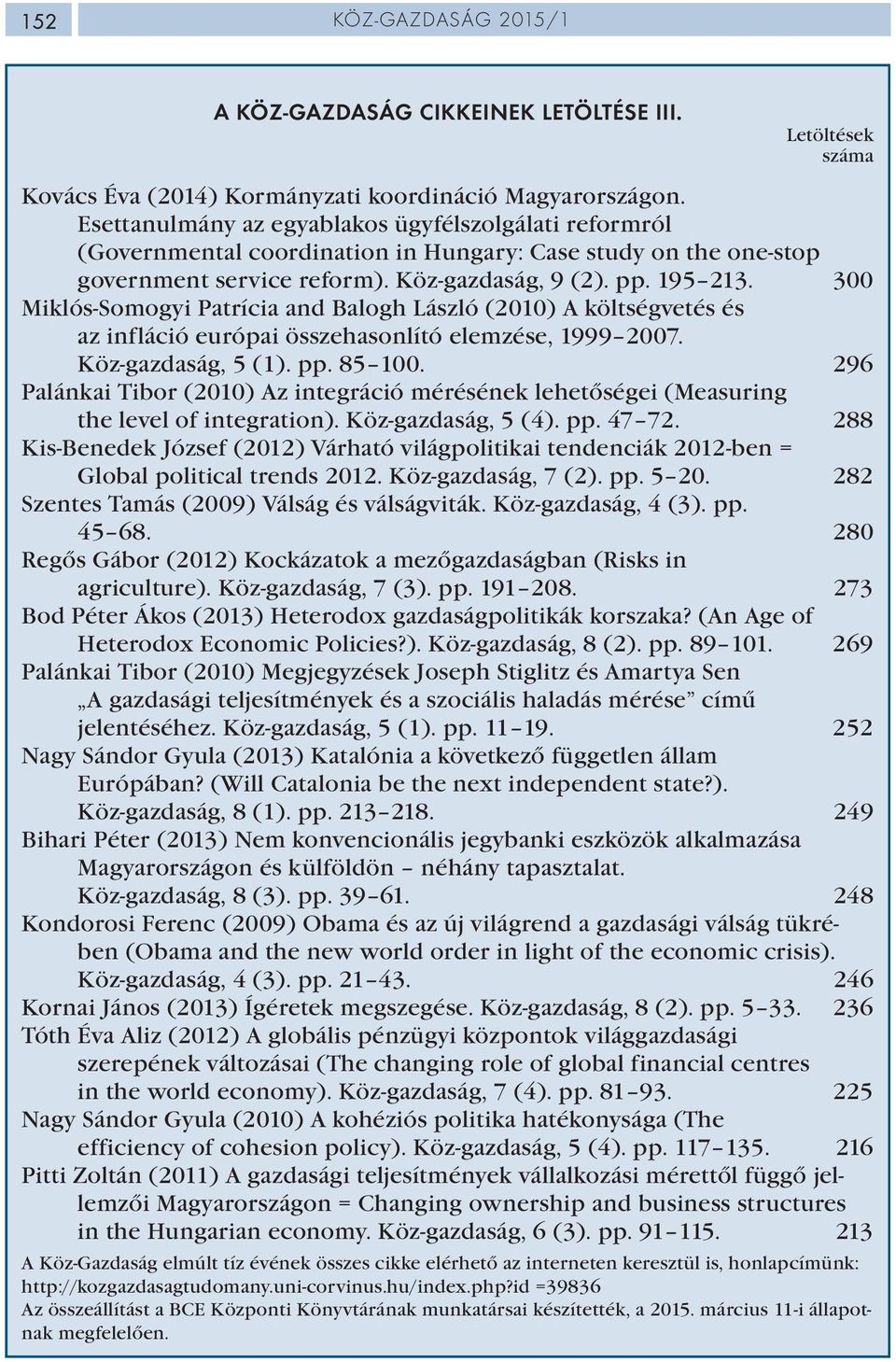 300 Miklós-Somogyi Patrícia and Balogh László (2010) A költségvetés és az infláció európai összehasonlító elemzése, 1999 2007. Köz-gazdaság, 5 (1). pp. 85 100.