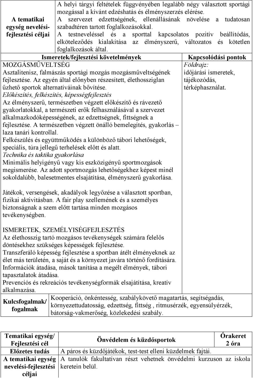 A testneveléssel és a sporttal kapcsolatos pozitív beállítódás, elköteleződés kialakítása az élményszerű, változatos és kötetlen foglalkozások által.