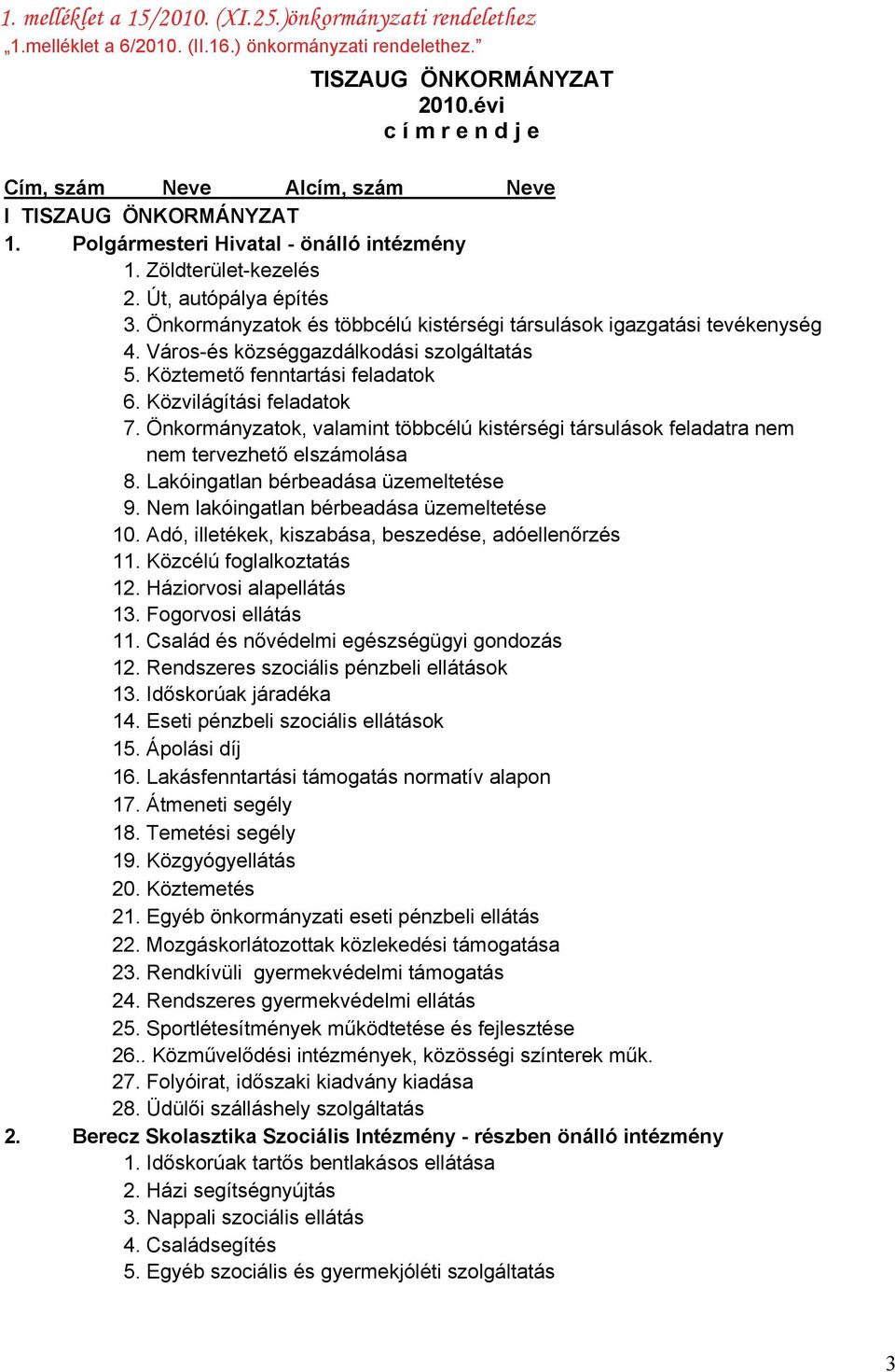 Önkormányzatok és többcélú kistérségi társulások igazgatási tevékenység 4. Város-és községgazdálkodási szolgáltatás 5. Köztemető fenntartási feladatok 6. Közvilágítási feladatok 7.