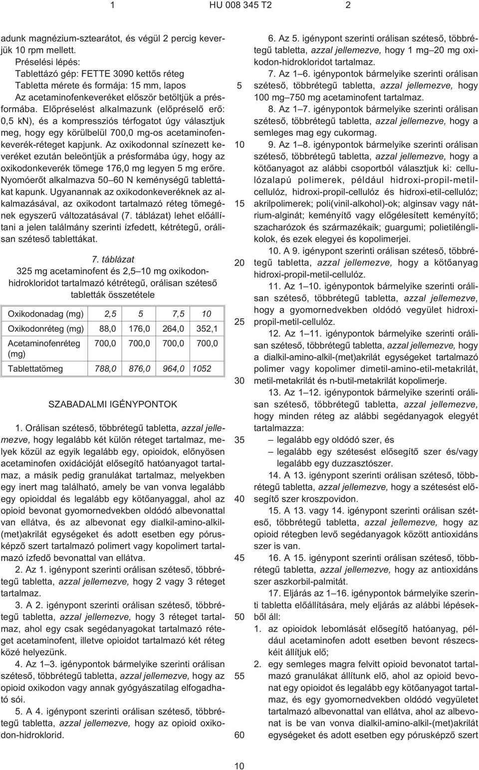 Elõpréselést alkalmazunk (elõpréselõ erõ: 0, kn), és a kompressziós térfogatot úgy választjuk meg, hogy egy körülbelül 700,0 mg¹os acetaminofenkeverék-réteget kapjunk.