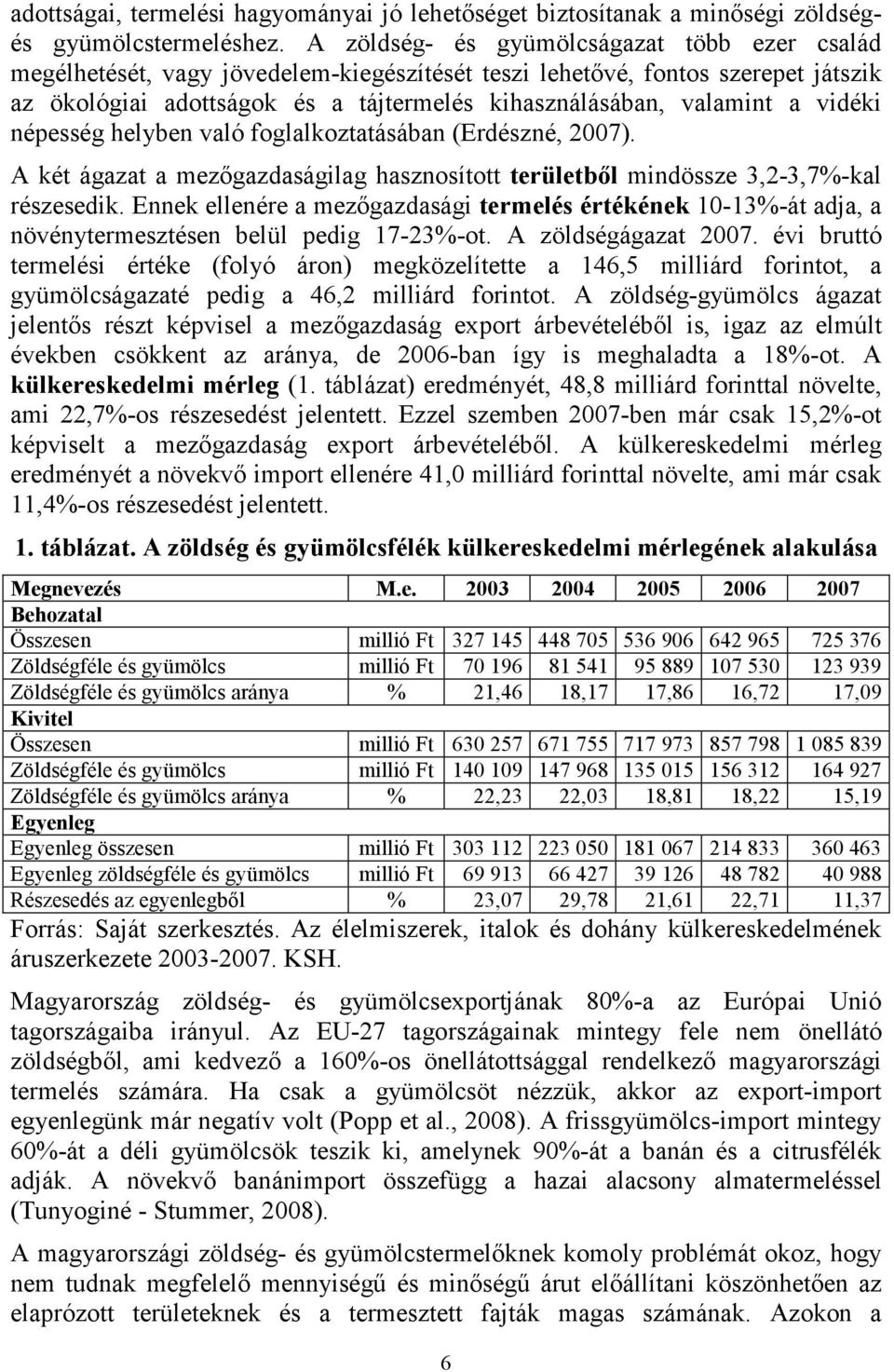 vidéki népesség helyben való foglalkoztatásában (Erdészné, 2007). A két ágazat a mezıgazdaságilag hasznosított területbıl mindössze 3,2-3,7%-kal részesedik.