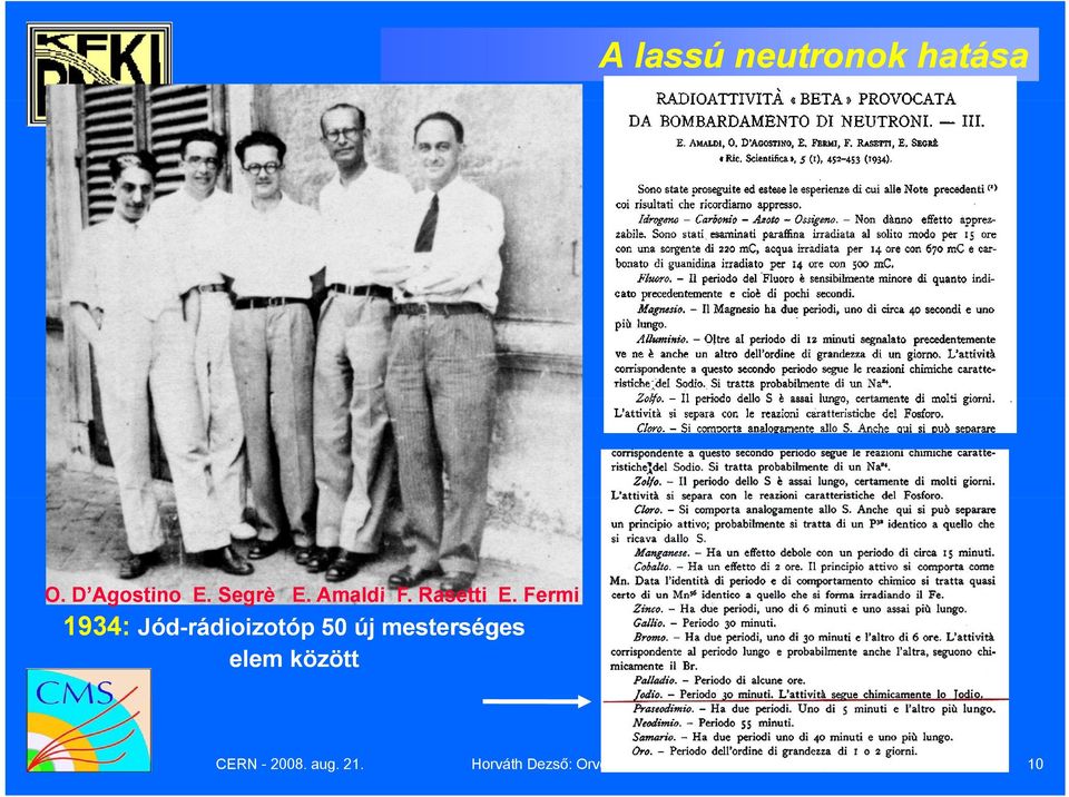 E Fermi 1934: Jód Jód--rádioizotóp 50 új mesterséges
