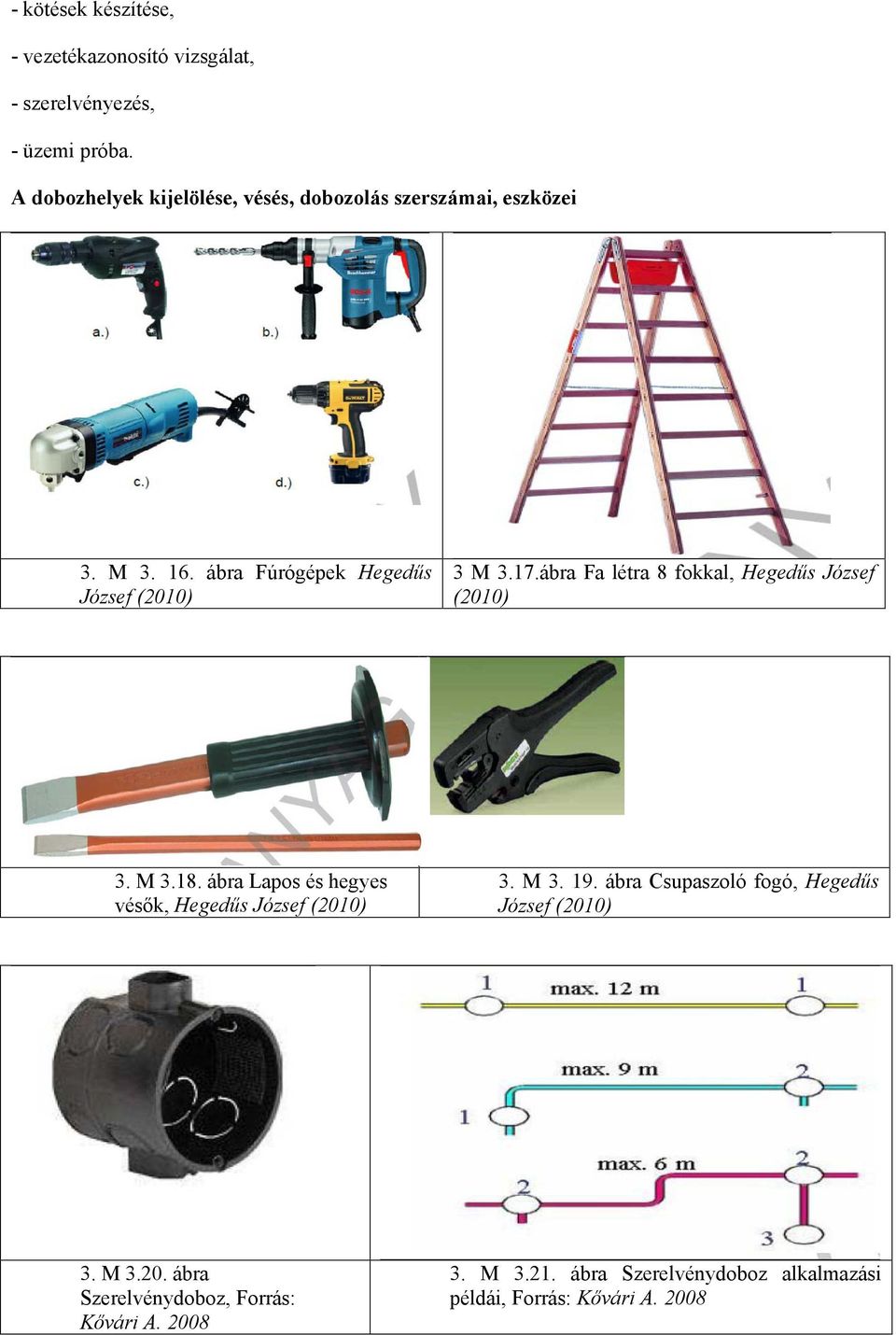ábra Fa létra 8 fokkal, Hegedűs József (2010) 3. M 3.18. ábra Lapos és hegyes vésők, Hegedűs József (2010) 3. M 3. 19.