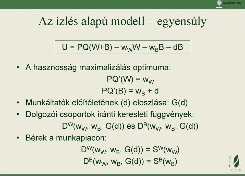 Dolgozói csoportok iránti keresleti függvények: Bérek a munkapiacon: D W (w W, w B,