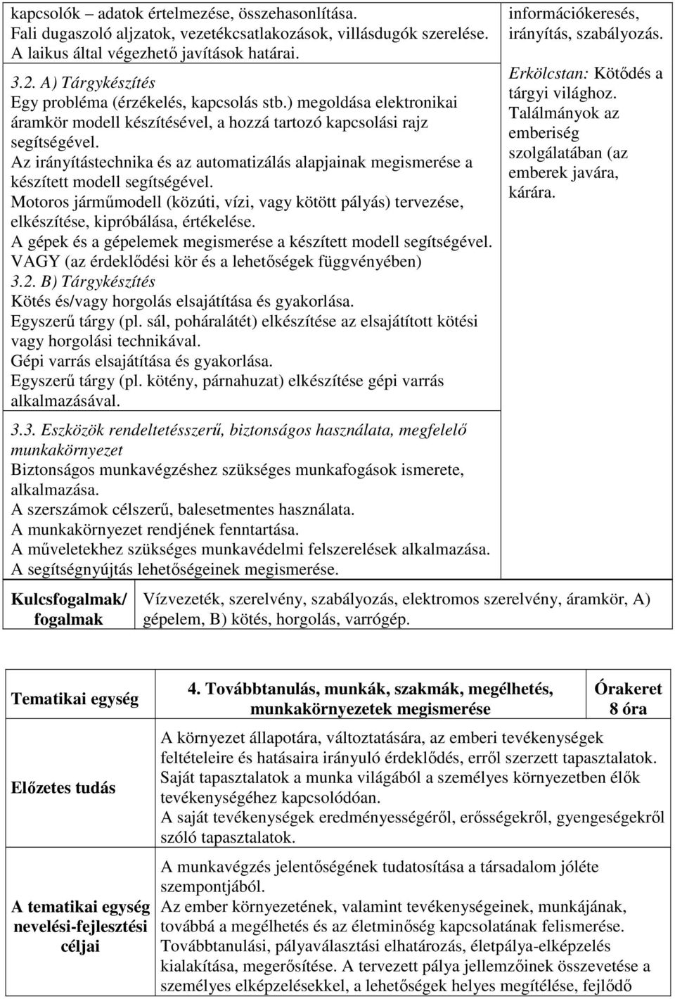 Az irányítástechnika és az automatizálás alapjainak megismerése a készített modell segítségével. Motoros járműmodell (közúti, vízi, vagy kötött pályás) tervezése, elkészítése, kipróbálása, értékelése.