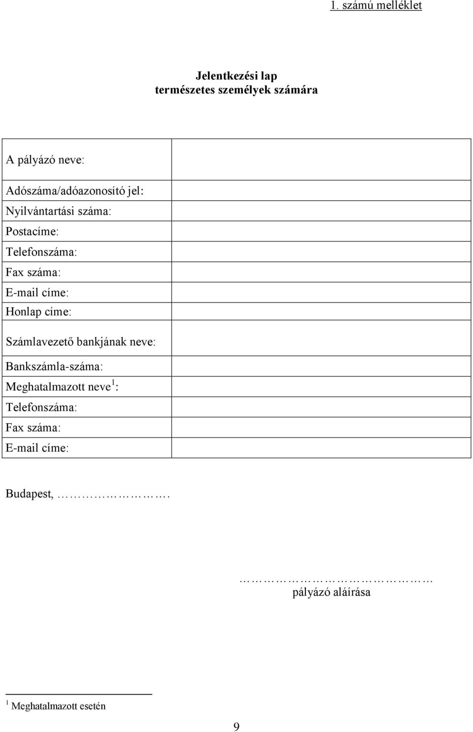 E-mail címe: Honlap címe: Számlavezető bankjának neve: Bankszámla-száma: Meghatalmazott