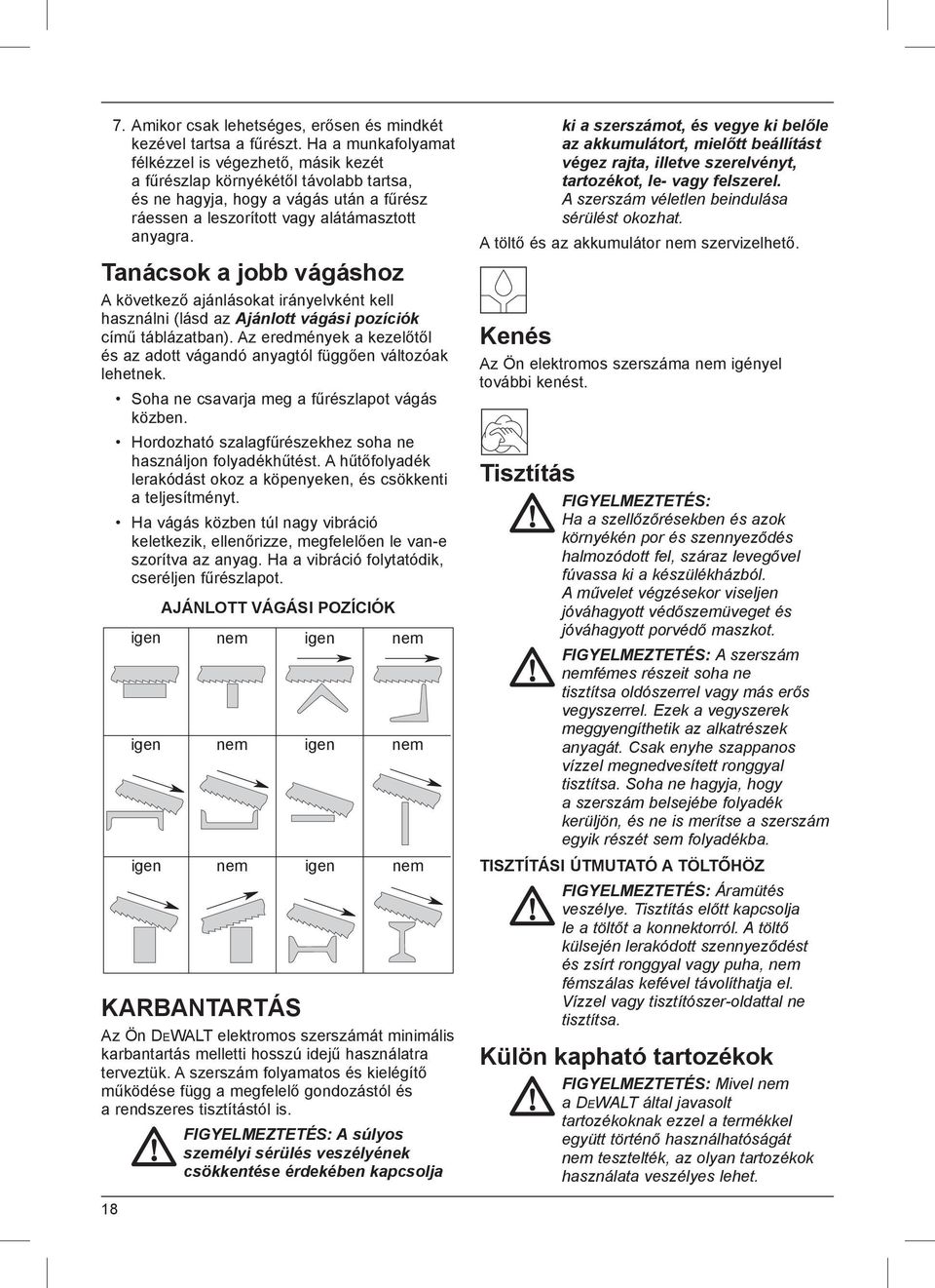 Tanácsok a jobb vágáshoz A következő ajánlásokat irányelvként kell használni (lásd az Ajánlott vágási pozíciók című táblázatban).